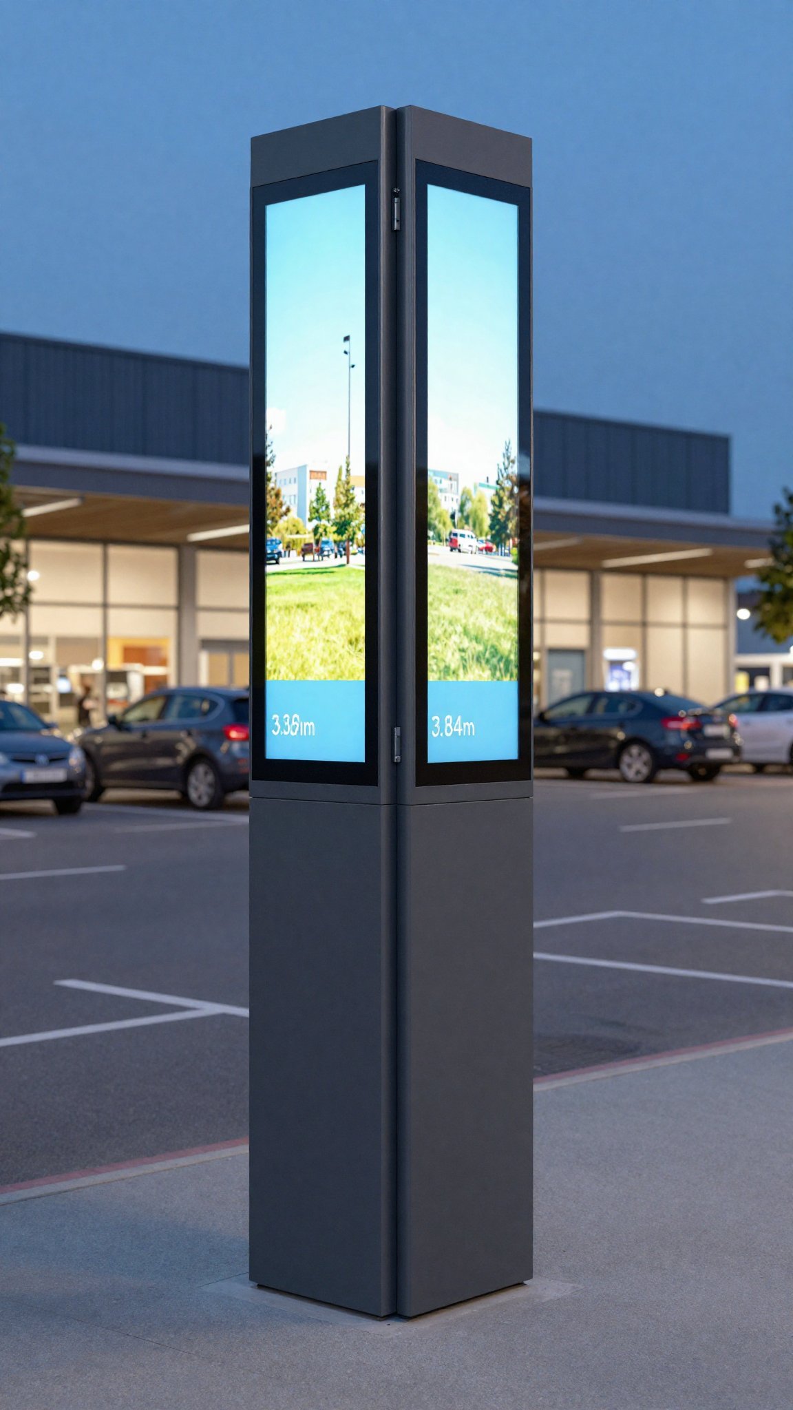 PYLON L · 0,96 × 3,84 m beidseitig (Hochformat-Tower)